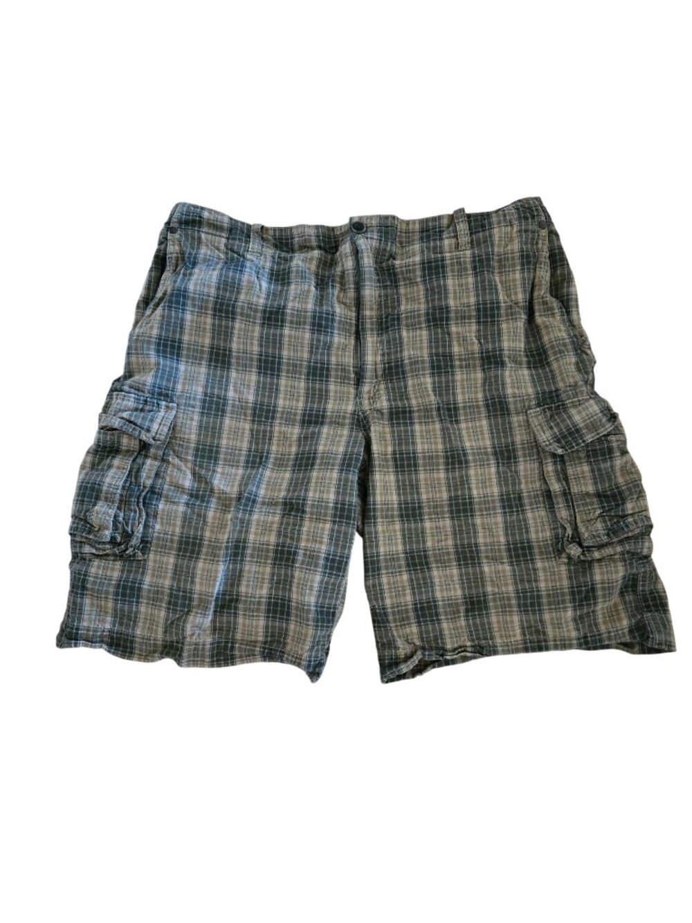 Izod Plaid Cargo Shorts Mens Size 40 Waist Green Beige 100% Cotton